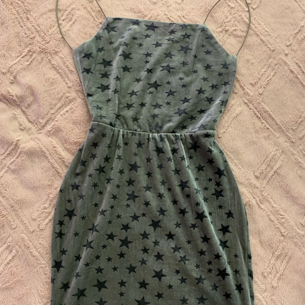 Revolve grey suede w/ stars backless mini dress